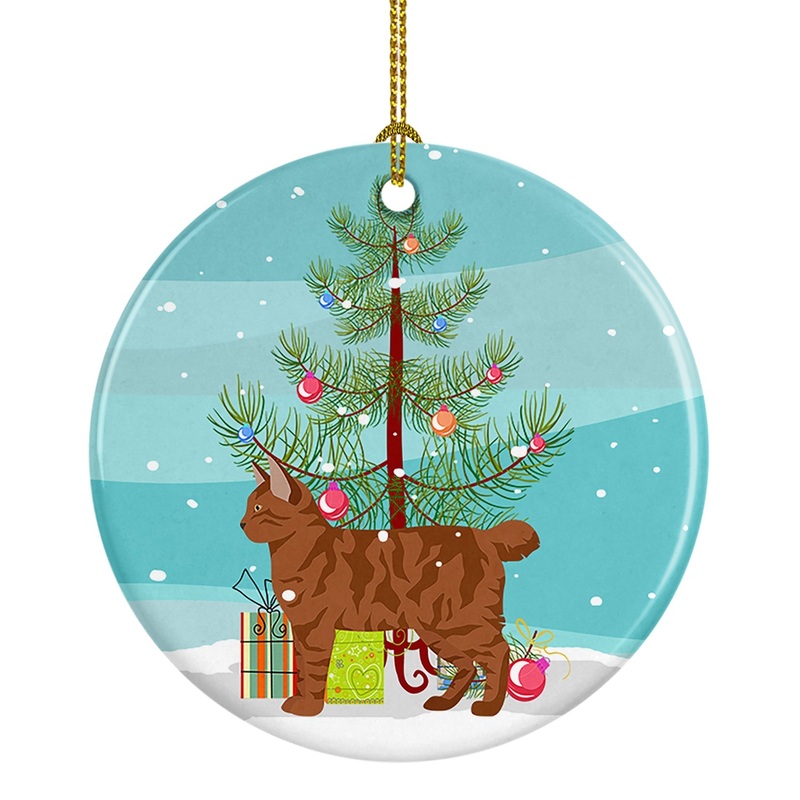 American Bobtail #2 Cat Merry Christmas Ornament - Round Ceramic Ornament  Artist-Designed Keepsake Decoration