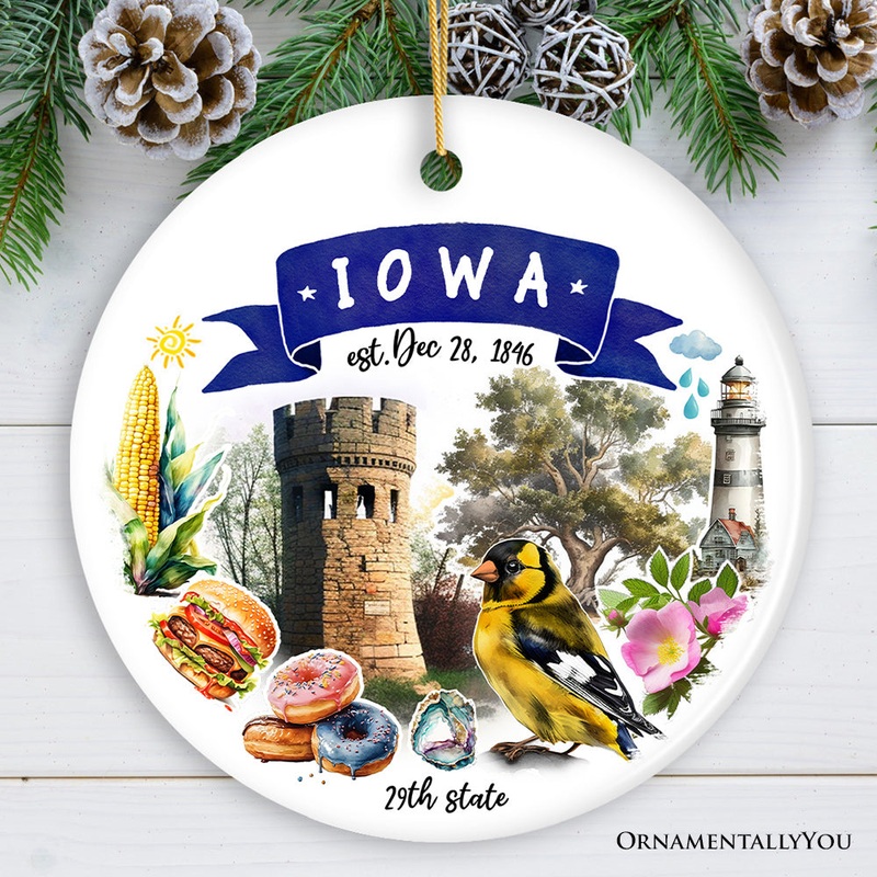 Artistic Iowa State Themes and Landmarks Christmas Ornament
