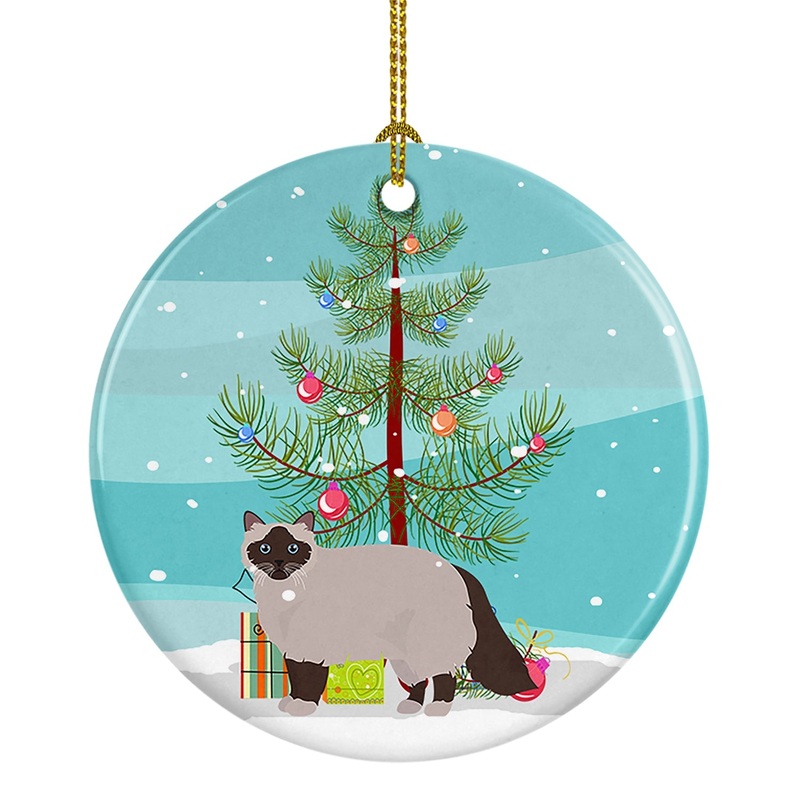 Birman Cat Merry Christmas Ornament - Round Ceramic Ornament  Artist-Designed Keepsake Decoration