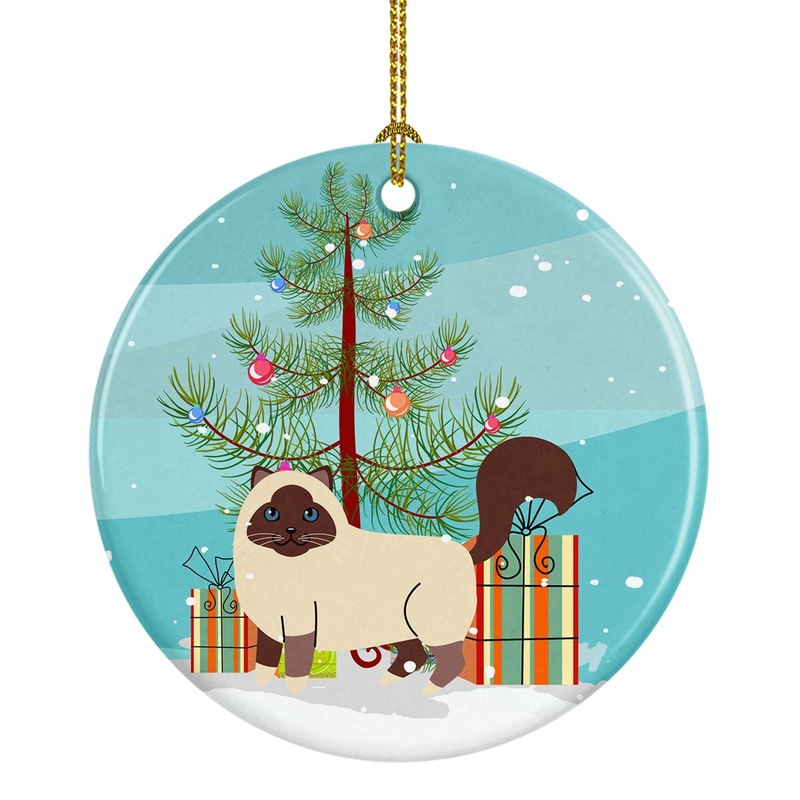 Birman Cat Merry Christmas Tree Ornament - Round Ceramic Ornament  Artist-Designed Keepsake Decoration BB4416CO1