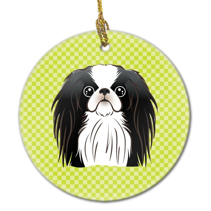 Checkerboard Lime Green Japanese Chin Ceramic Ornament BB1292CO1