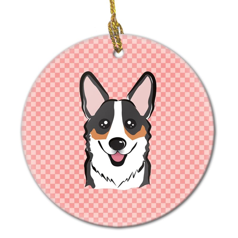 Checkerboard Pink Corgi Ceramic Ornament BB1255CO1