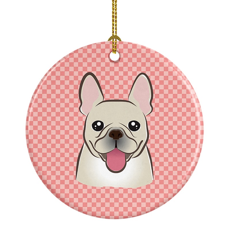 Checkerboard Pink French Bulldog Ceramic Ornament BB1238CO1