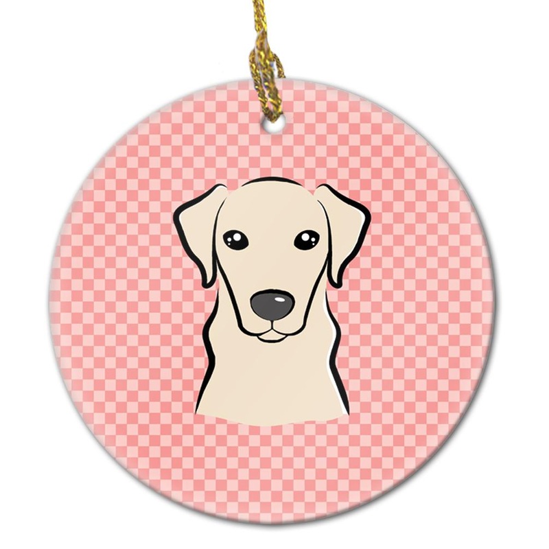 Checkerboard Pink Yellow Labrador Ceramic Ornament BB1222CO1