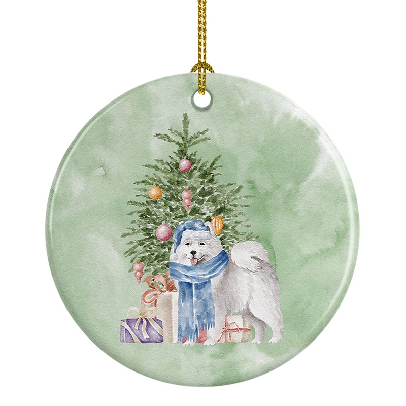 Christmas Samoyed #2 Ornament - Round Ceramic Ornament  Artist-Designed Keepsake Decoration