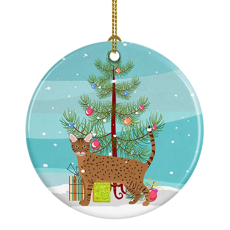 Ocicat Cat Merry Christmas Ornament - Round Ceramic Ornament  Artist-Designed Keepsake Decoration