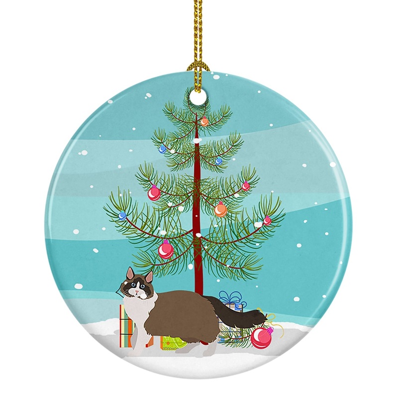 Ragdoll #1 Cat Merry Christmas Ornament - Round Ceramic Ornament  Artist-Designed Keepsake Decoration