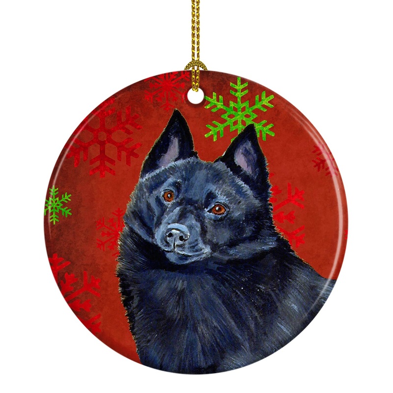 Schipperke Red Snowflake Holiday Christmas Ornament - Round Ceramic Ornament  Artist-Designed Keepsake Decoration LH9339