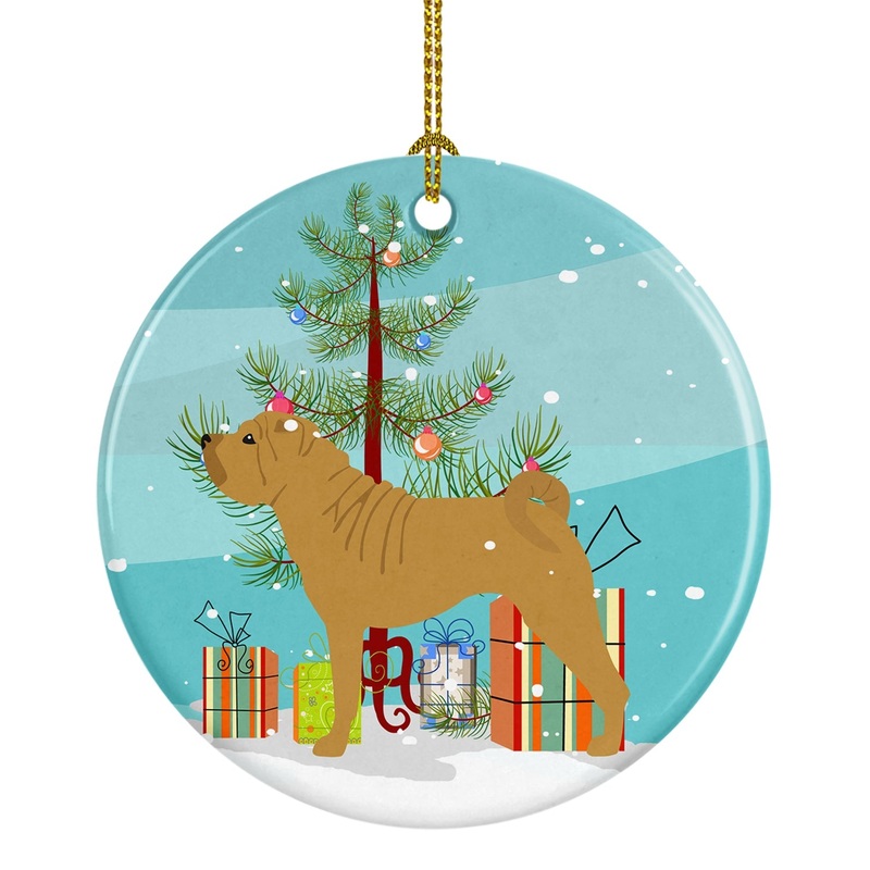 Shar Pei Merry Christmas Tree Ornament - Round Ceramic Ornament  Artist-Designed Keepsake Decoration BB2970CO1
