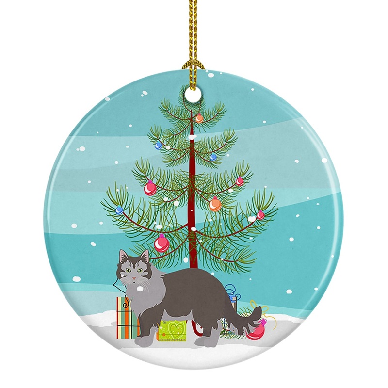 Siberian Forest #1 Cat Merry Christmas Ornament - Round Ceramic Ornament  Artist-Designed Keepsake Decoration