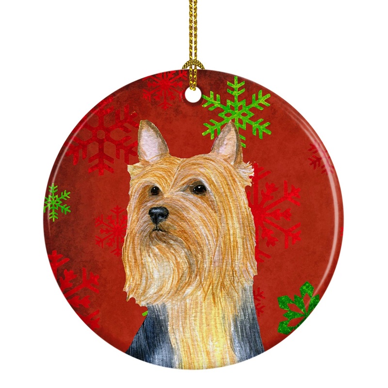 Silky Terrier Red Snowflake Holiday Christmas Ornament - Round Ceramic Ornament  Artist-Designed Keepsake Decoration LH9316