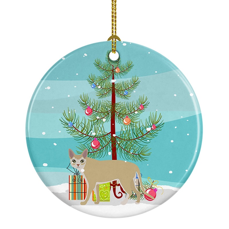Singapura Cat Merry Christmas Ornament - Round Ceramic Ornament  Artist-Designed Keepsake Decoration