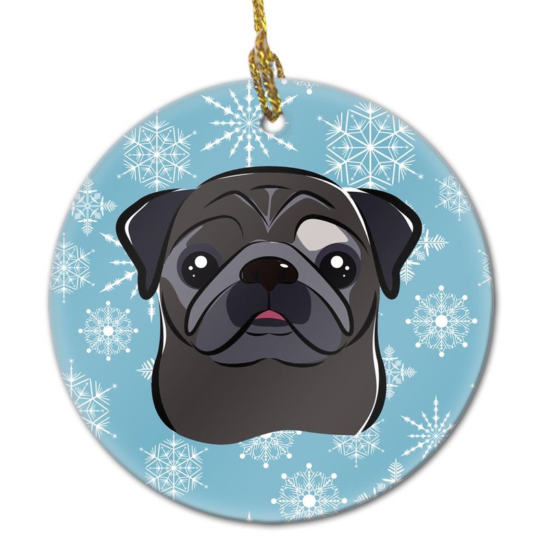 Snowflake Black Pug Ornament - Round Ceramic Ornament  Artist-Designed Keepsake Decoration BB1697CO1