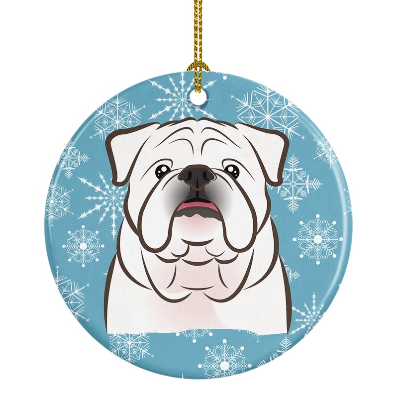 Snowflake White English Bulldog  Ornament - Round Ceramic Ornament  Artist-Designed Keepsake Decoration BB1654CO1