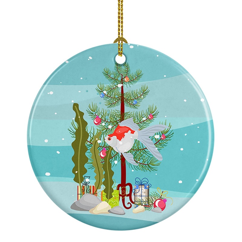 Tamasaba Goldfish Merry Christmas Ornament - Round Ceramic Ornament  Artist-Designed Keepsake Decoration