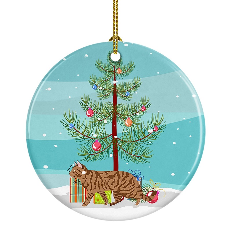Toyger Cat Merry Christmas Ornament - Round Ceramic Ornament  Artist-Designed Keepsake Decoration