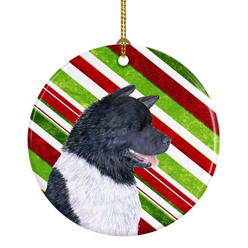 Akita Candy Cane Holiday Christmas Ornament - Round Ceramic Ornament  Artist-Designed Keepsake Decoration SS4590