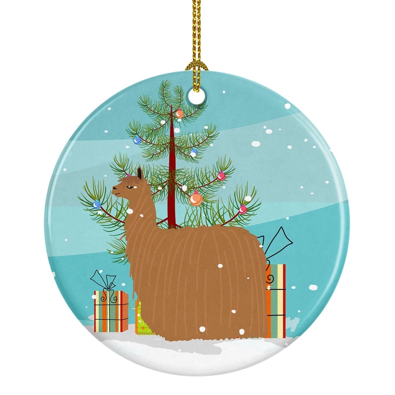 Alpaca Suri Christmas Ornament - Round Ceramic Ornament  Artist-Designed Keepsake Decoration BB9287CO1