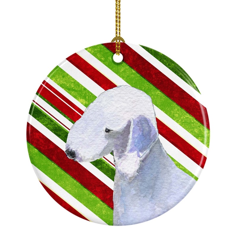 Bedlington Terrier Candy Cane Holiday Christmas Ornament - Round Ceramic Ornament  Artist-Designed Keepsake Decoration SS4552