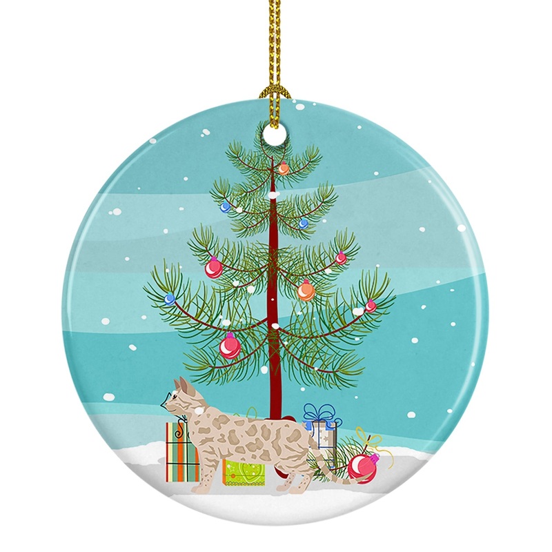 Bengal #1 Cat Merry Christmas Ornament - Round Ceramic Ornament  Artist-Designed Keepsake Decoration