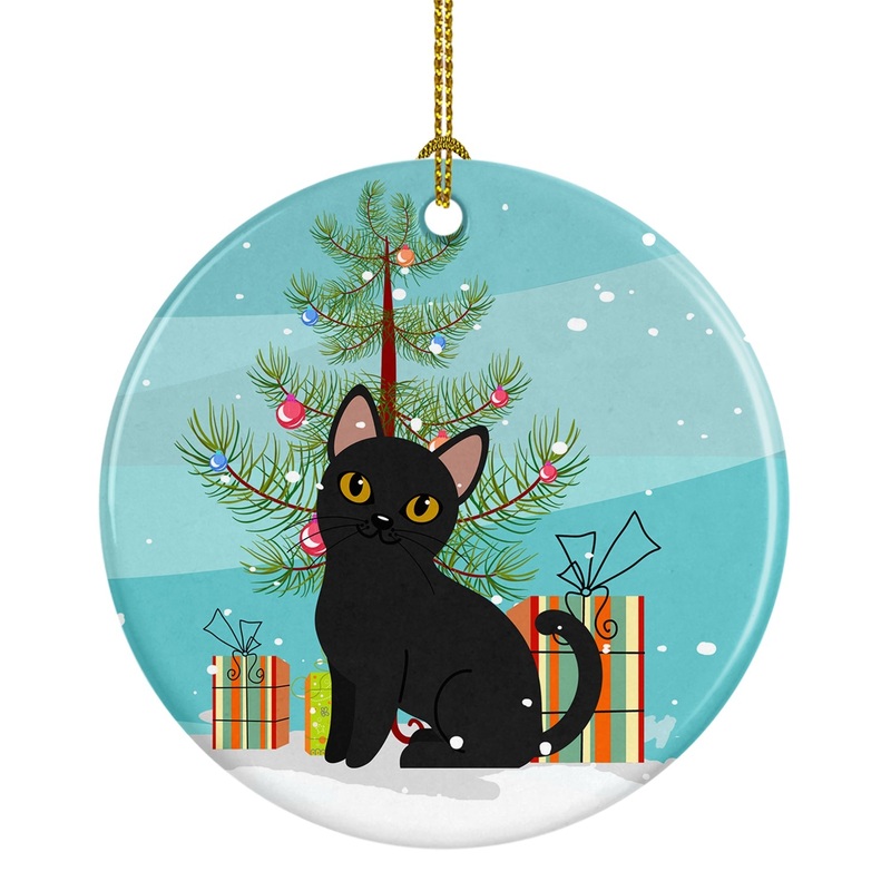 Bombay Cat Merry Christmas Tree Ornament - Round Ceramic Ornament  Artist-Designed Keepsake Decoration BB4417CO1