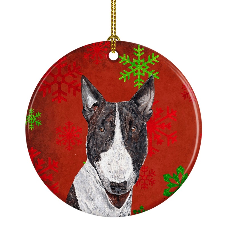 Bull Terrier Red Snowflakes Holiday Ceramic Ornament SC9589CO1