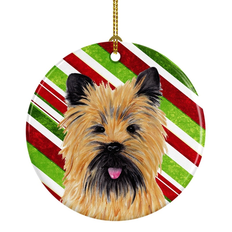 Cairn Terrier Candy Cane Holiday Christmas  Ornament - Round Ceramic Ornament  Artist-Designed Keepsake Decoration SC9335