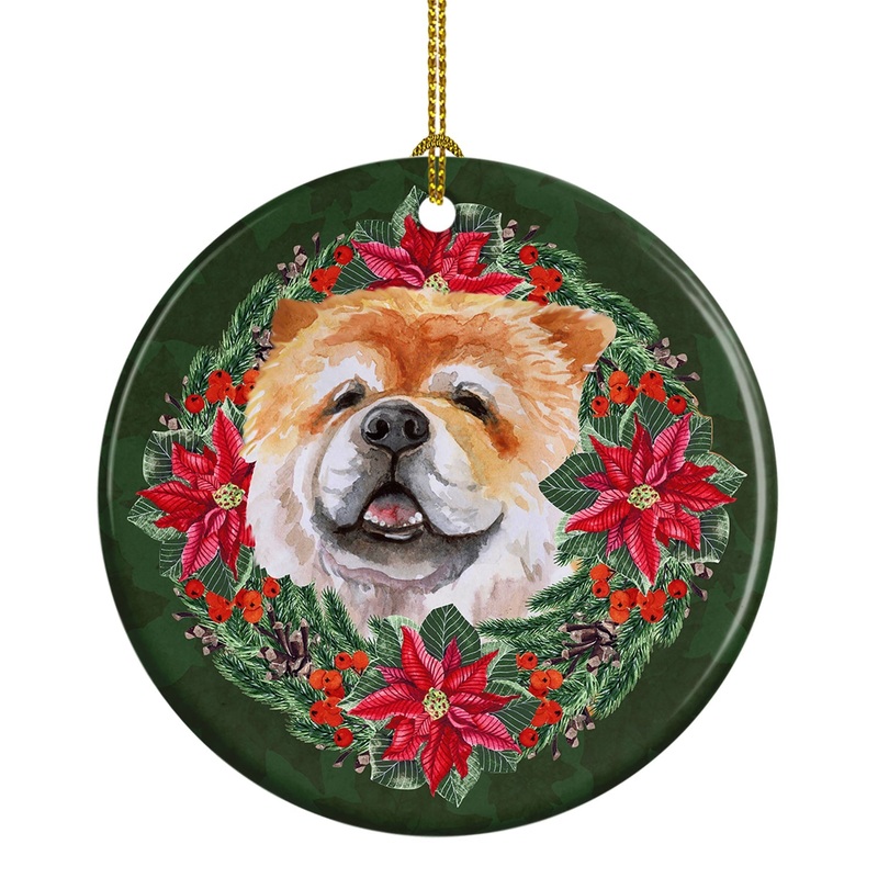 Cane Corso Poinsetta Wreath Ornament - Round Ceramic Ornament  Artist-Designed Keepsake Decoration