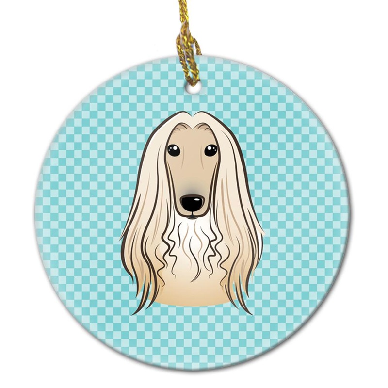 Checkerboard Blue Afghan Hound Ceramic Ornament BB1182CO1
