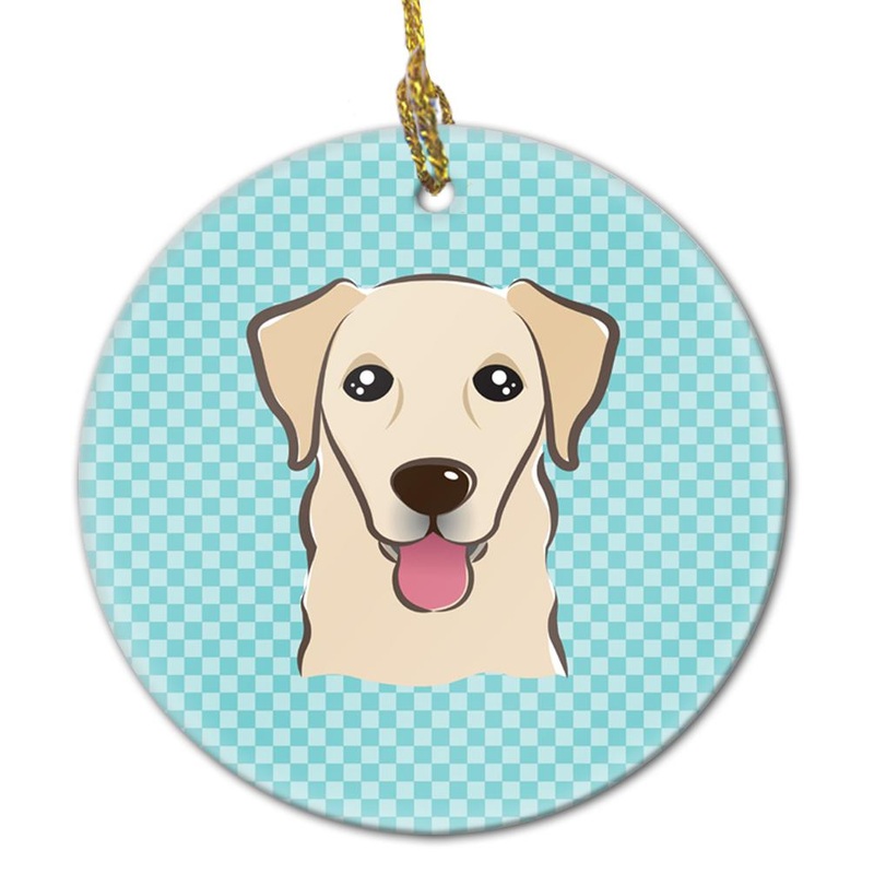 Checkerboard Blue Golden Retriever Ceramic Ornament BB1190CO1