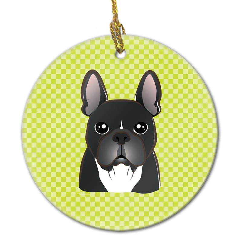 Checkerboard Lime Green French Bulldog Ceramic Ornament BB1289CO1