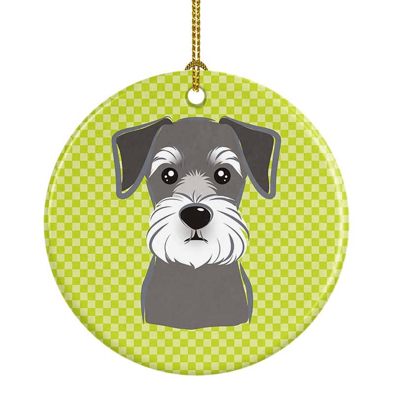 Checkerboard Lime Green Schnauzer Ceramic Ornament BB1268CO1