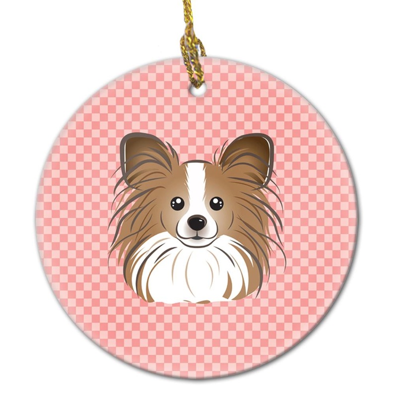 Checkerboard Pink Papillon Ceramic Ornament BB1248CO1