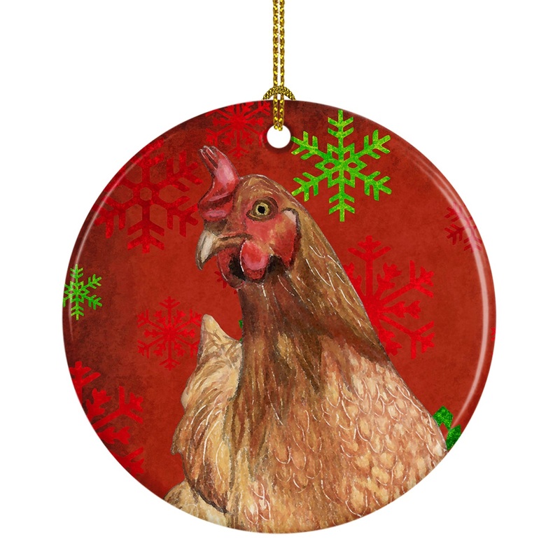 Chicken Red Snowflakes Holiday Christmas Ceramic Ornament SB3129CO1