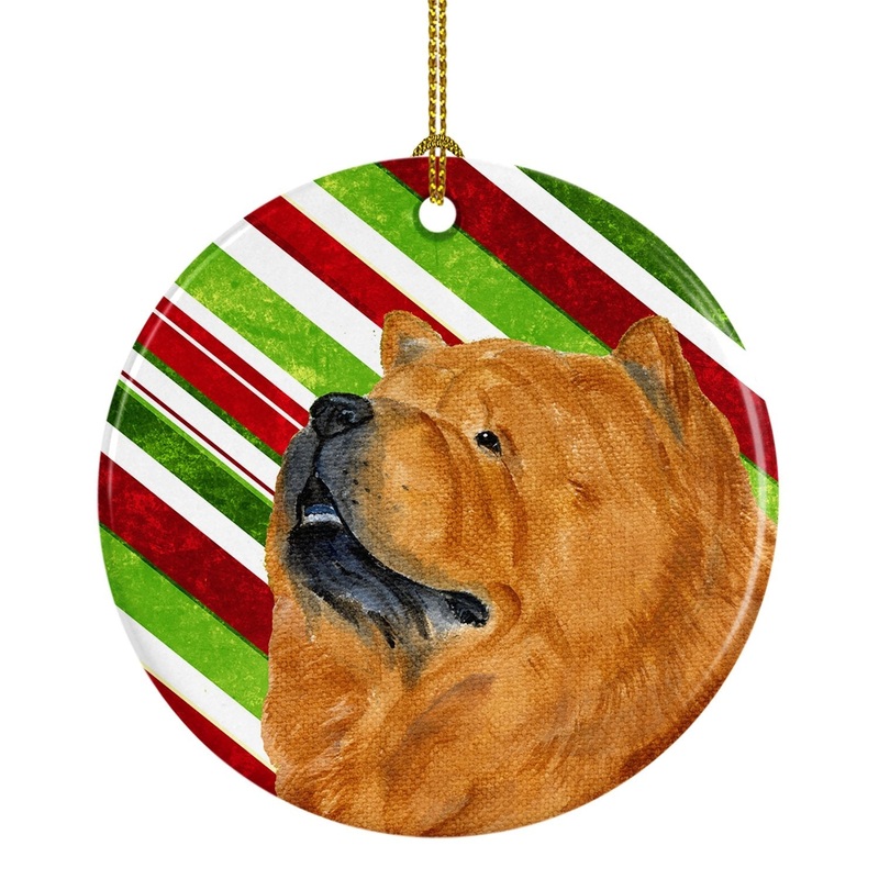 Chow Chow Candy Cane Holiday Christmas Ornament - Round Ceramic Ornament  Artist-Designed Keepsake Decoration SS4571