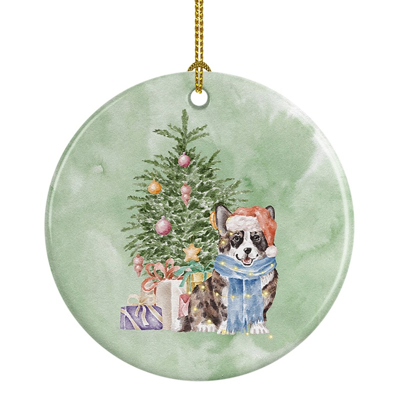 Christmas Cardigan Corgi Ornament - Round Ceramic Ornament  Artist-Designed Keepsake Decoration