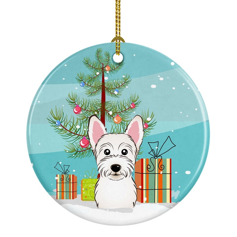 Christmas Tree and Westie Ornament - Round Ceramic Ornament  Artist-Designed Keepsake Decoration BB1598CO1