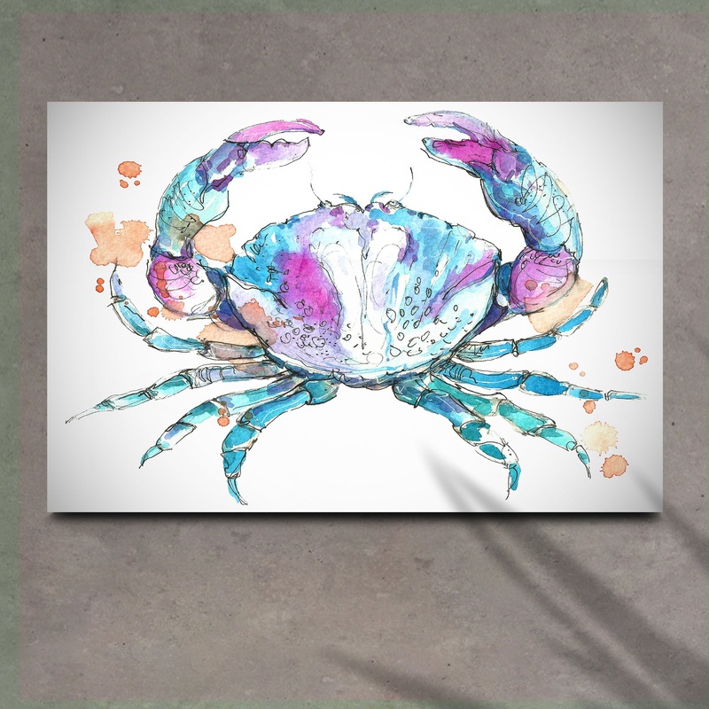 Coastal Crab Watercolor Canvas Wall Art