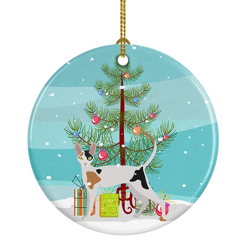 Cornish Rex Cat Merry Christmas Ornament - Round Ceramic Ornament  Artist-Designed Keepsake Decoration