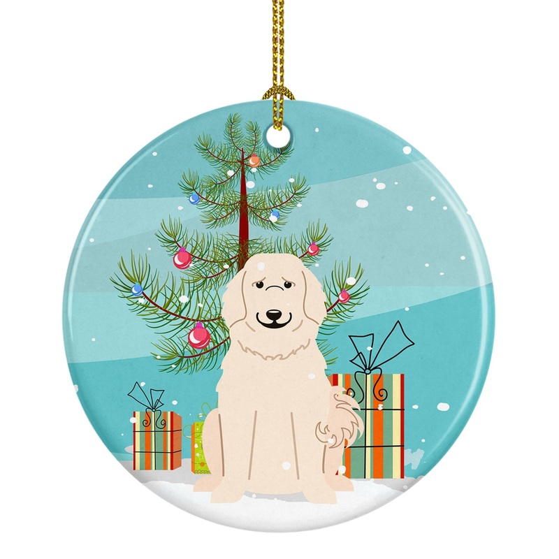 Merry Christmas Tree Great Pyrenese Ornament - Round Ceramic Ornament  Artist-Designed Keepsake Decoration BB4208CO1