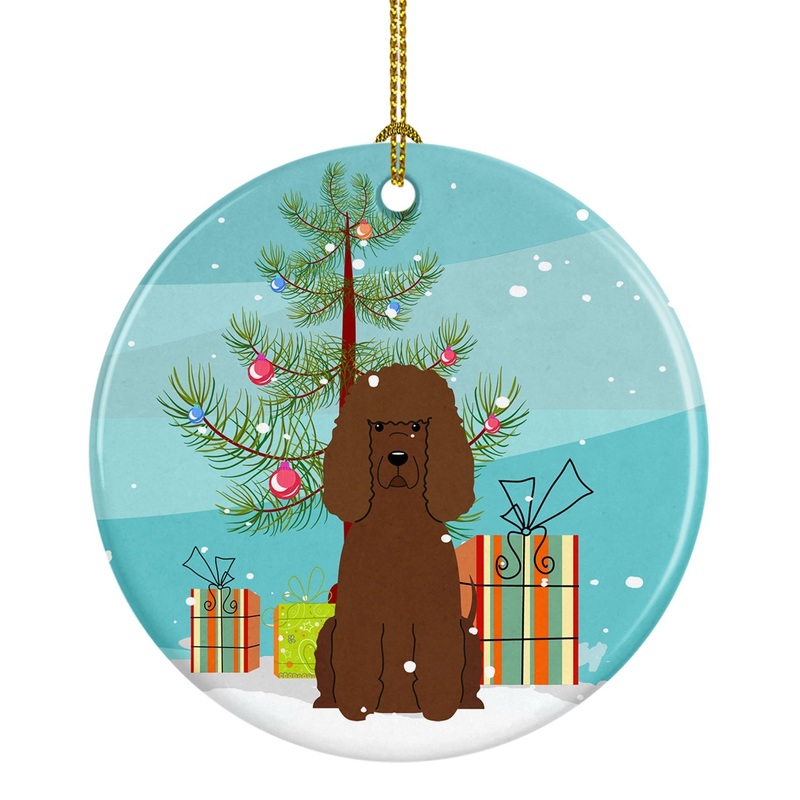 Merry Christmas Tree Irish Water Spaniel Ornament - Round Ceramic Ornament  Artist-Designed Keepsake Decoration BB4188CO1