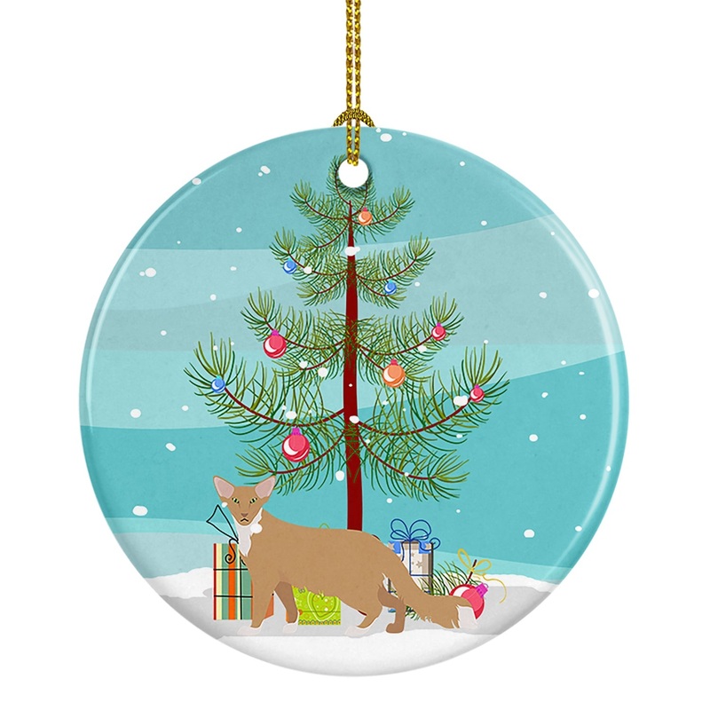 Oriental Longhair #2 Cat Merry Christmas Ornament - Round Ceramic Ornament  Artist-Designed Keepsake Decoration