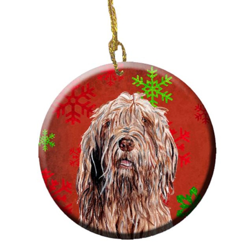Otterhound Red Snowflakes Holiday Ornament - Round Ceramic Ornament  Artist-Designed Keepsake Decoration SC9757CO1