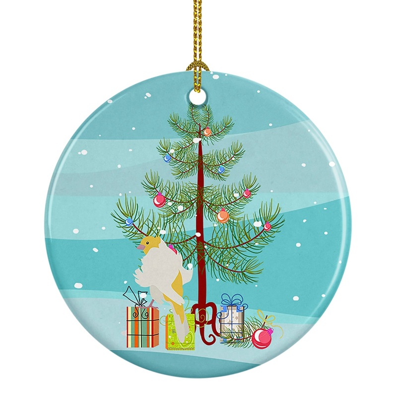 Parisian Trumpeter Canary Merry Christmas Ornament - Round Ceramic Ornament  Artist-Designed Keepsake Decoration