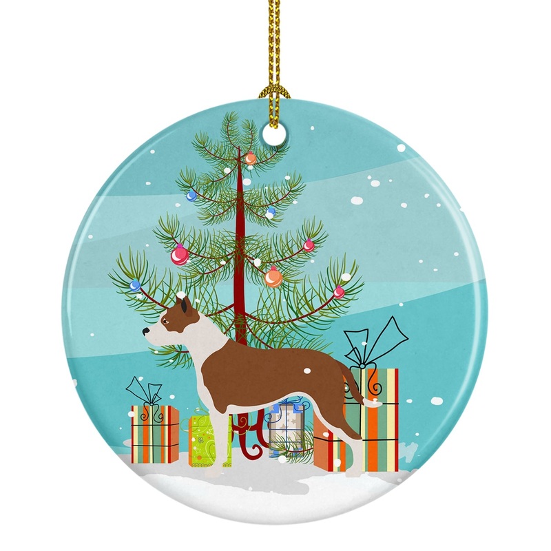 Pit Bull Terrier Christmas Ornament - Round Ceramic Ornament  Artist-Designed Keepsake Decoration BB8487CO1