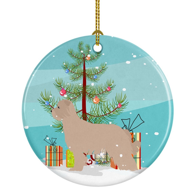 Pyrenean Shepherd Dog Merry Christmas Tree Ornament - Round Ceramic Ornament  Artist-Designed Keepsake Decoration BB2936CO1