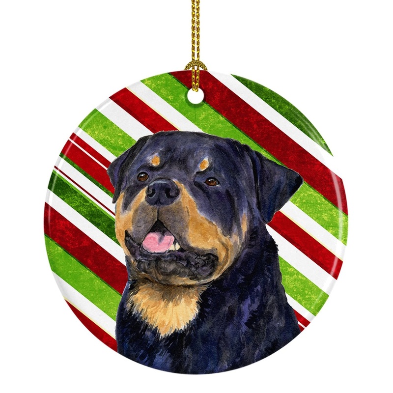 Rottweiler Candy Cane Holiday Christmas Ornament - Round Ceramic Ornament  Artist-Designed Keepsake Decoration SS4593