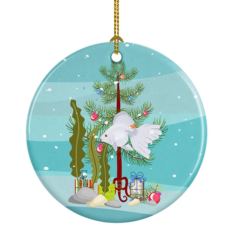 Ryukin Goldfish Merry Christmas Ornament - Round Ceramic Ornament  Artist-Designed Keepsake Decoration