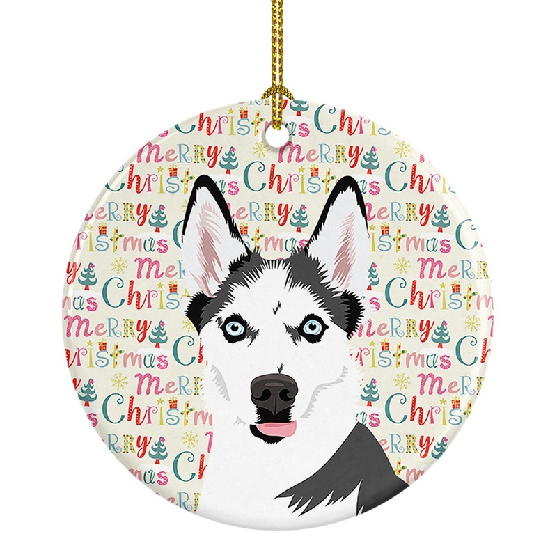 Siberian Husky Puppy Christmas Ceramic Ornament
