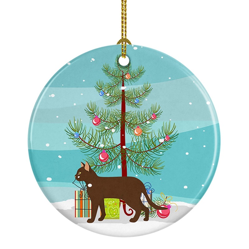 Suphalak Cat Merry Christmas Ornament - Round Ceramic Ornament  Artist-Designed Keepsake Decoration